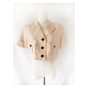 Vintage Linen Light Pink Cropped Shacket Top by Ricki Freeman for Teri Jon 10P